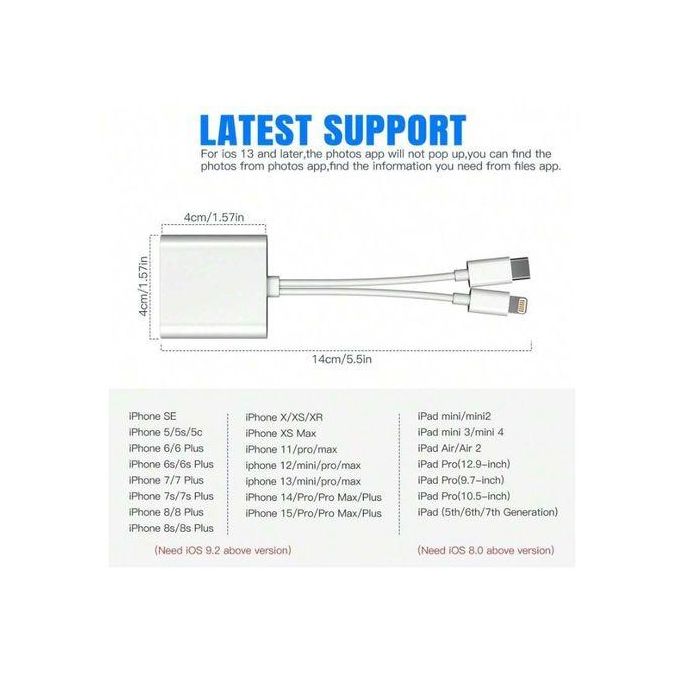 Lecteur de Carte Mémoire 2 en 1 Adaptateur SD/TF vers Lightning et Type-C