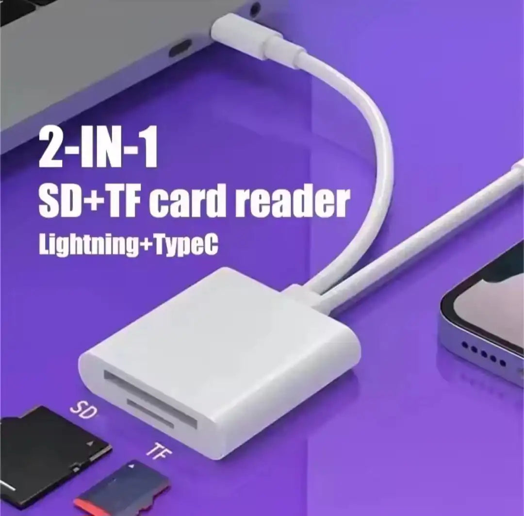 Lecteur de Carte Mémoire 2 en 1 Adaptateur SD/TF vers Lightning et Type-C