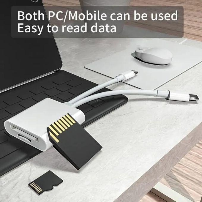 Lecteur de Carte Mémoire 2 en 1 Adaptateur SD/TF vers Lightning et Type-C