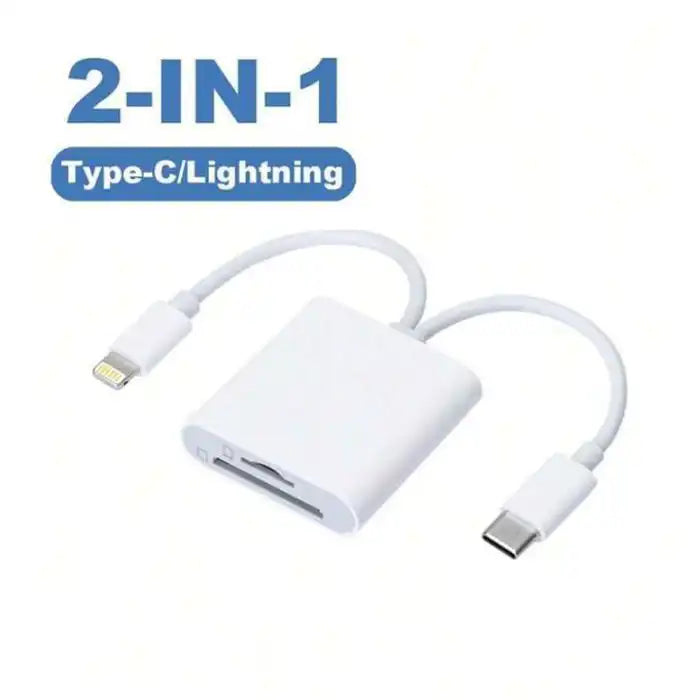Lecteur de Carte Mémoire 2 en 1 Adaptateur SD/TF vers Lightning et Type-C